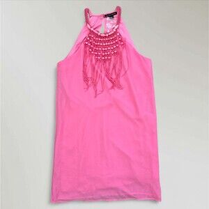 NWT Boston Proper Halter Dress Fringe Bead Flowy Aurora Pink Size Med